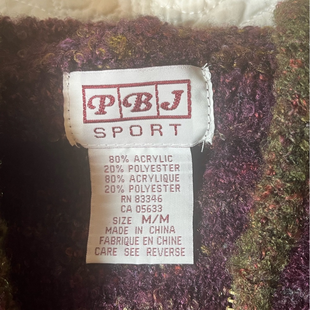 Vintage PBJ Sport Purple & Brown Hooded Boucle Knit 1/4 Zip Embroidered, medium - Picture 5 of 8